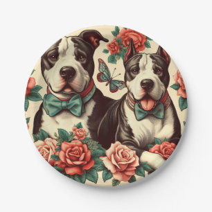 Plato De Papel Cuto Vintage American Pit Bull Terrier