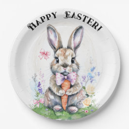 Plato De Papel Cuto Vintage Easter Bunny Rabbit Watercolor