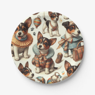 Plato De Papel Cuto vintage Toy Fox Terrier Seamless
