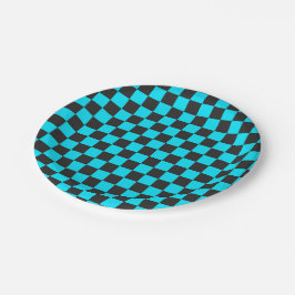 Plato De Papel Cyan and charcoal checkerboard pattern