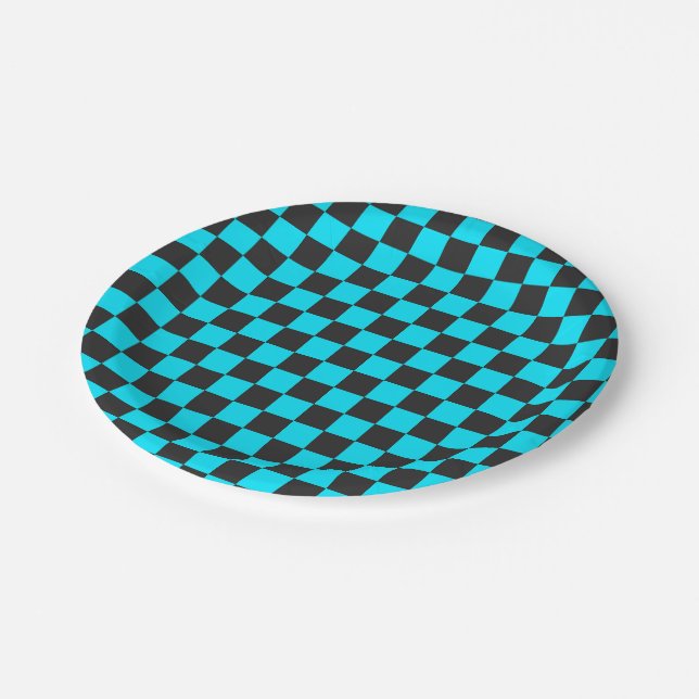 Plato De Papel Cyan and charcoal checkerboard pattern (Angular)