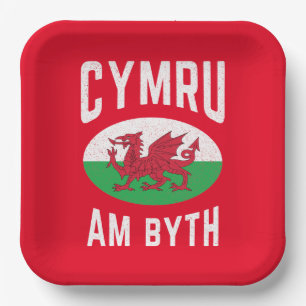 Plato De Papel Cymru Am Bythe Wales Flag Orgulloso Gales Vintage 