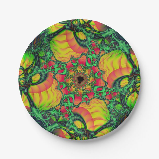 Plato De Papel D | Arte fractal verde y amarillo (Anverso)