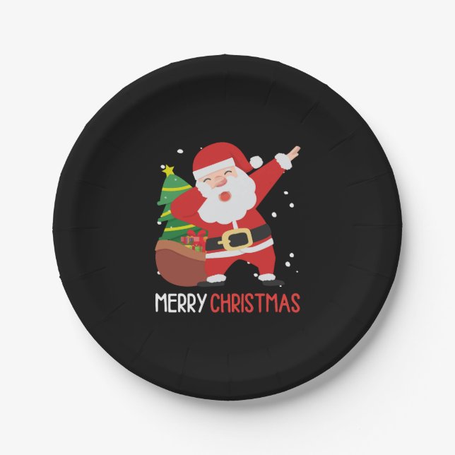 Plato De Papel Dabbing Santa Claus Dab Dap Navidades (Anverso)