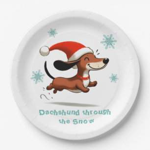 Plato De Papel Dachshund a través de la nieve cachorro perro Navi