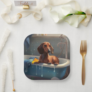 Plato De Papel Dachshund Bathtime Fun
