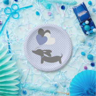 Plato De Papel Dachshund Blue Baby Shower Plantas de papel con pu
