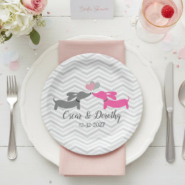 Plato De Papel Dachshund Boda personaliza las placas de papel