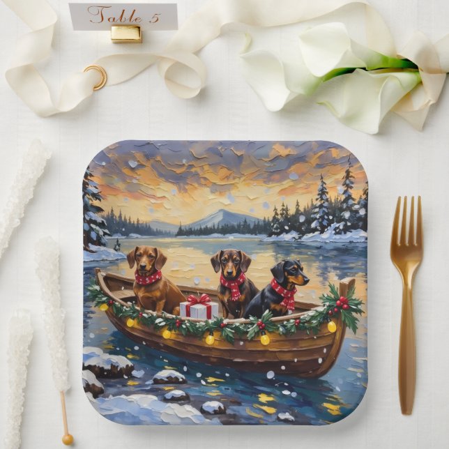 Plato De Papel Dachshund Christmas Boat Holiday (Boda)