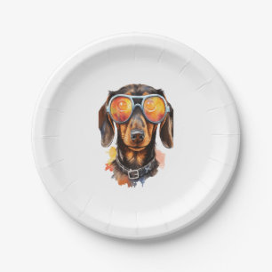 Plato De Papel Dachshund con gafas de sol 