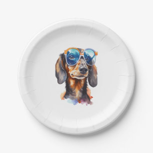 Plato De Papel Dachshund con gafas de sol