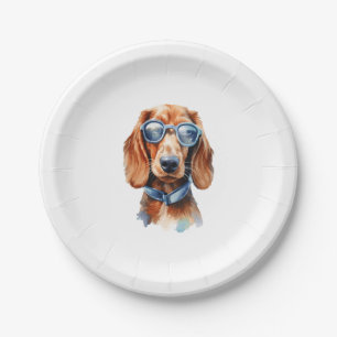 Plato De Papel Dachshund con lentes de sol 5