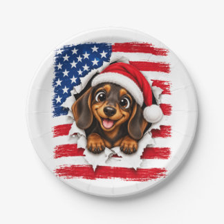 Plato De Papel Dachshund de Navidad americano