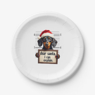 Plato De Papel Dachshund Divertido Navidad Querido Santa Puedo Ex