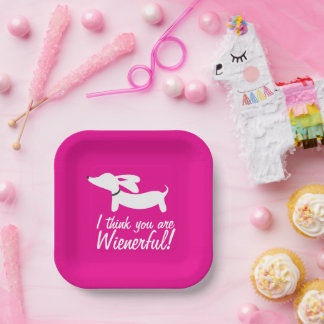Plato De Papel Dachshund Fiesta Creo que eres un agudo rosa