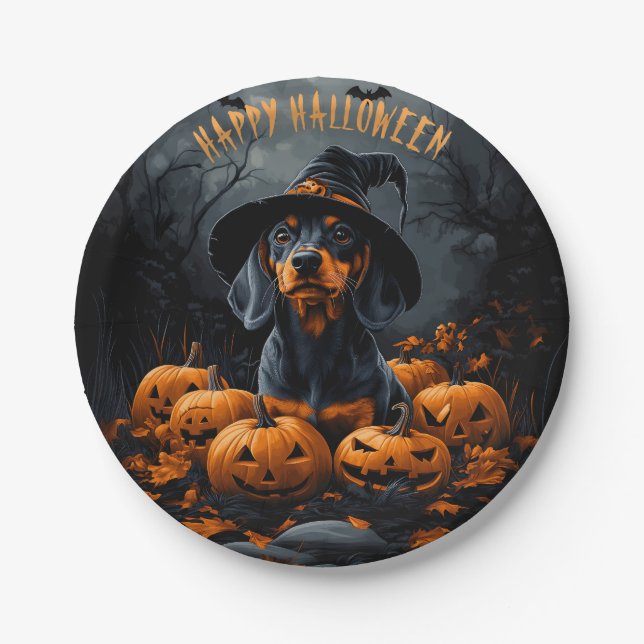 Plato De Papel Dachshund Halloween (Anverso)