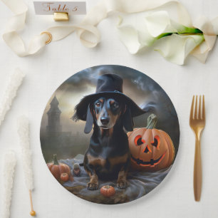 Plato De Papel Dachshund Halloween Scary
