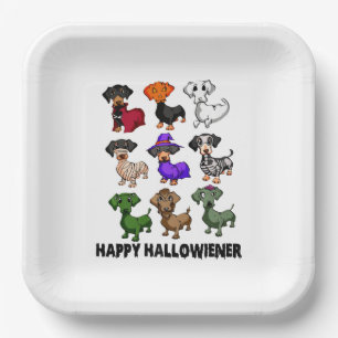 Plato De Papel Dachshund Happy Halloweiner Funny Dog Halloween
