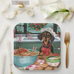 Plato De Papel Dachshund Holiday Baking: Navidades festivos