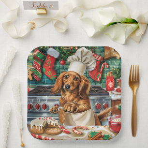 Plato De Papel Dachshund Holiday Baking: Navidades festivos