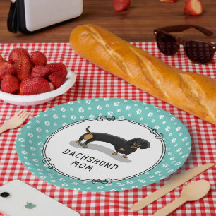 Plato De Papel Dachshund Mom (S black & tan) - Cute dog Mom
