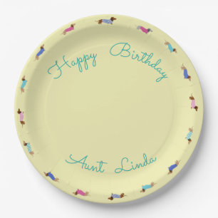 Plato de papel dachshund pastel personalizado