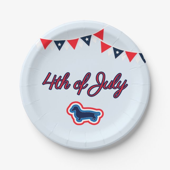 Plato De Papel Dachshund Patriótico Rojo Blanco Y Azul 4 De Julio (Anverso)