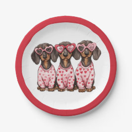 Plato De Papel Dachshund Perros Día de San Valentín