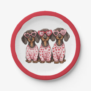 Plato De Papel Dachshund Perros Día de San Valentín