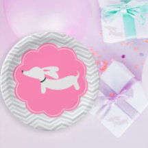 Dachshund Placas de papel rosa Doxie Baby Shower