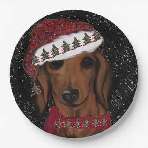 Plato De Papel Dachshund Rojo