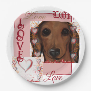 Plato De Papel Dachshund Rojo     