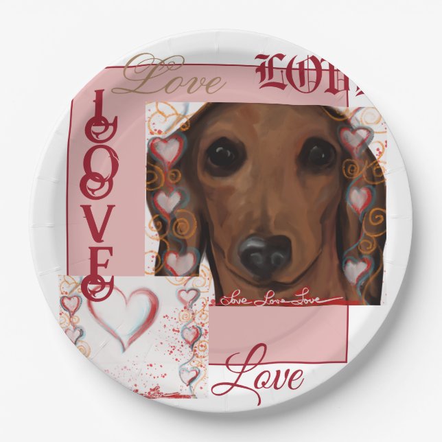 Plato De Papel Dachshund Rojo      (Anverso)