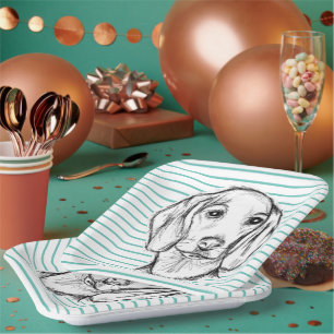 Plato De Papel dachshund sketch a mano perro cachorro blanco negr