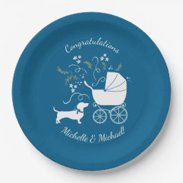 Plato De Papel Dachshund Wiener Dog Baby Shower Blue Boy