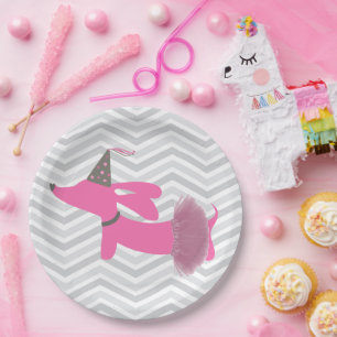Plato De Papel Dachshund Wiener Dog Placas Fiestas Tutu rosadas