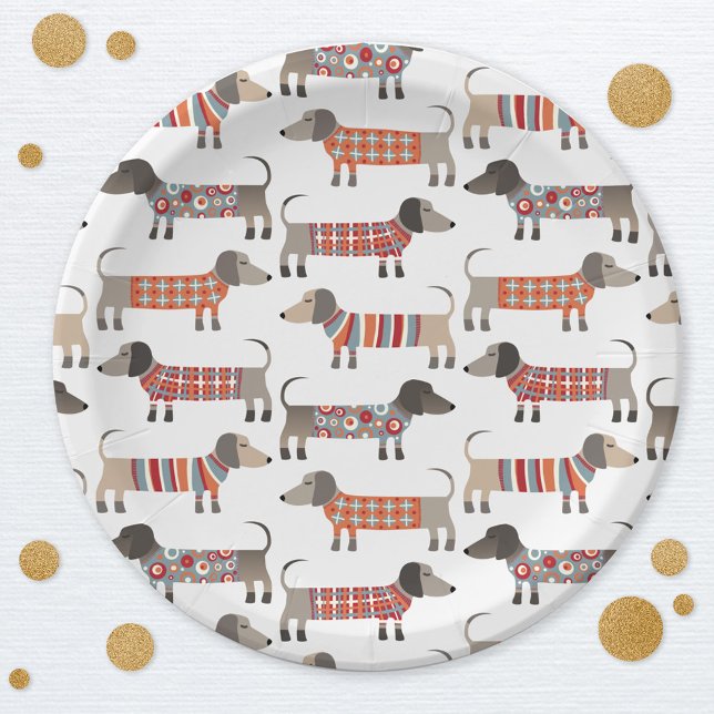 Plato De Papel Dachshund Wiener Sausage Dog (Dachshund Wiener Sausage Dog fun party paper plates)