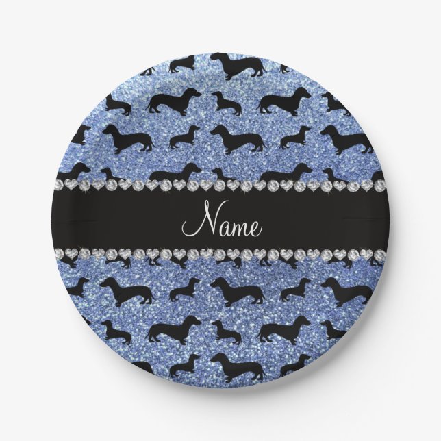 Plato De Papel Dachshunds azules claros conocidos personalizados (Anverso)