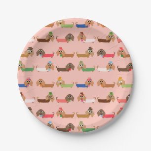 Plato De Papel Dachshunds en rosa