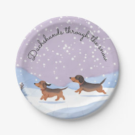 Plato De Papel Dachshunds Navidades de la dosis de nieve Fiesta d