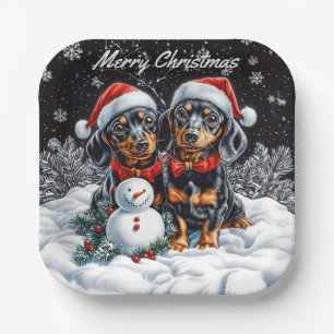 Plato De Papel Dachshunds y Navidades de Snowman