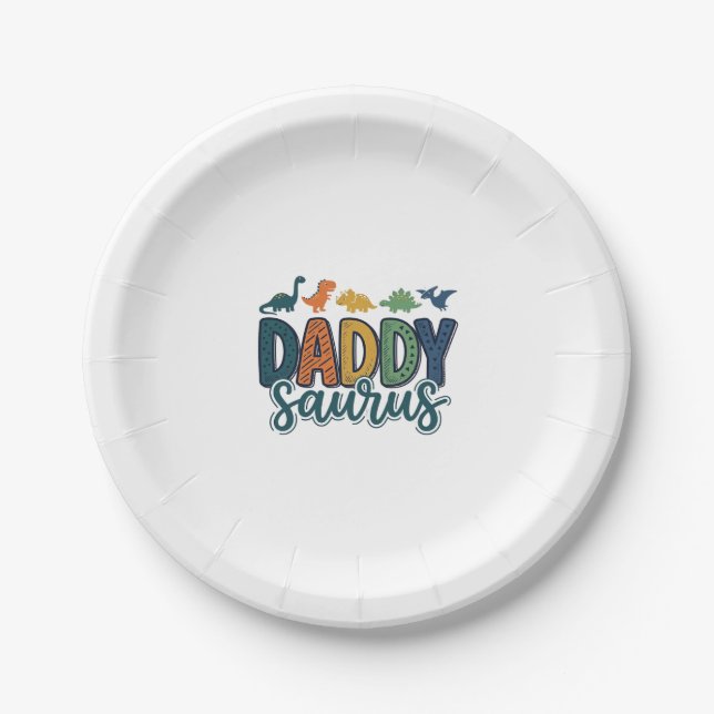 Plato De Papel Daddy Saurus Diseño de vector de papá dinosaurio l (Anverso)