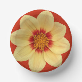 Plato De Papel Dahlia amarilla en flor roja