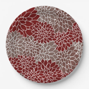 Plato De Papel Dahlia rojas y plateadas