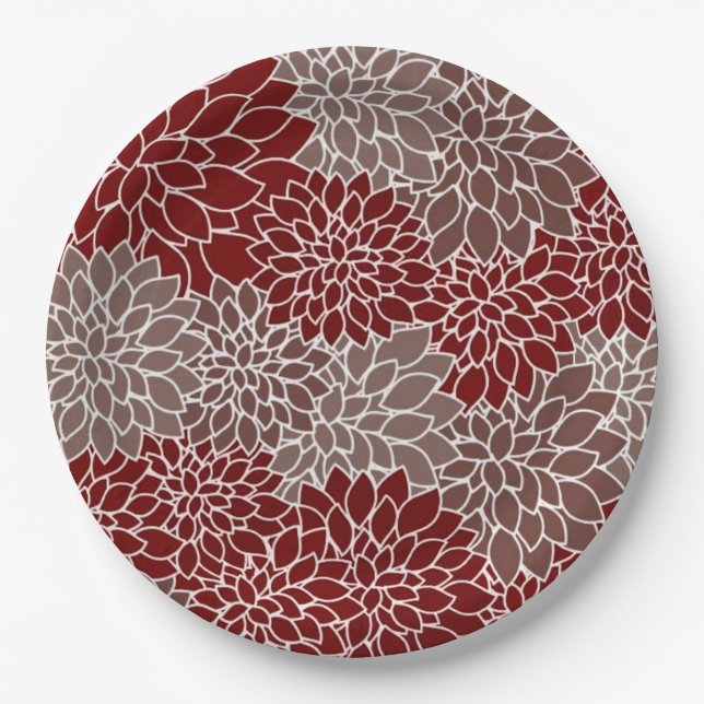 Plato De Papel Dahlia rojas y plateadas (Anverso)