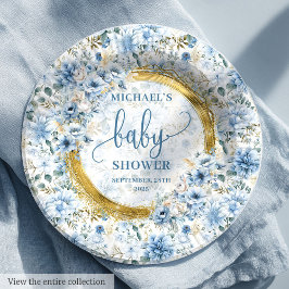 Plato De Papel Dainty boho flores azul pastel oro personalizado