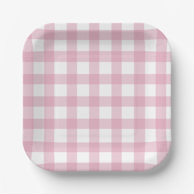 Plato De Papel Dainty Pink and White Buffalo Check (Anverso)