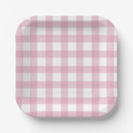 Plato De Papel Dainty rosa y blanca de cuadros Búfalo