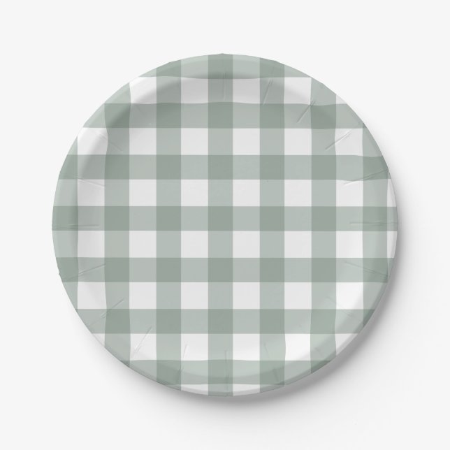 Plato De Papel Dainty Sage Green and White Buffalo Check (Anverso)