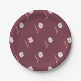 Plato De Papel Dainty Scattered Aster Botanical | Deep Burgundy